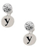 Silver Plated Disc Initial - y - Crystal Clip on Earrings