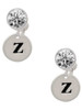 Silver Plated Disc Initial - z - Crystal Clip on Earrings