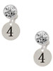 Silver Plated Disc Number - 4 - Crystal Clip on Earrings