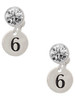 Silver Plated Disc Number - 6 - Crystal Clip on Earrings: Color Choice - Red, Green, Blue, Purple, Pink, Clear, Black