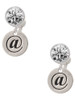 Silver Plated Disc - Symbol - At Sign - @ - Crystal Clip on Earrings