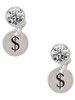 Silver Plated Disc - Symbol - Dollar Sign - $ - Crystal Clip on Earrings: Color Choice - Red, Green, Blue, Purple, Pink, Clear, Black