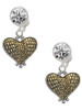Two-tone Alligator Print Heart - Crystal Clip on Earrings