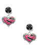 Silver Plated Hot Pink Tiger Print Heart - Crystal Clip on Earrings