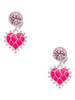 Silver Plated Hot Pink Giraffe Print Heart - Crystal Clip on Earrings
