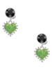 Silver Plated Lime Green Giraffe Print Heart - Crystal Clip on Earrings