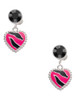 Silver Plated Hot Pink Zebra Print Heart - Crystal Clip on Earrings