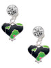 Silver Plated Lime Green Large Cheetah Print Heart - Crystal Clip on Earrings: Color Choice - Red, Green, Blue, Purple, Pink, Clear, Black