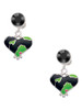 Silver Plated Lime Green Large Cheetah Print Heart - Crystal Clip on Earrings