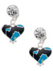 Silver Plated Hot Blue Large Cheetah Print Heart - Crystal Clip on Earrings: Color Choice - Red, Green, Blue, Purple, Pink, Clear, Black