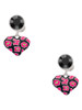 Silver Plated Hot Pink Cheetah Print Heart - Crystal Clip on Earrings