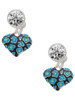 Silver Plated Hot Blue Cheetah Print Heart - Crystal Clip on Earrings: Color Choice - Red, Green, Blue, Purple, Pink, Clear, Black