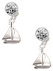 Silver Plated Antiqued Sailboat - Crystal Clip on Earrings: Color Choice - Red, Green, Blue, Purple, Pink, Clear, Black