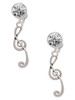 Silver Plated Long Curly Clef - Crystal Clip on Earrings: Color Choice - Red, Green, Blue, Purple, Pink, Clear, Black
