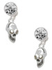 Silver Plated Medium Skull - Crystal Clip on Earrings: Color Choice - Red, Green, Blue, Purple, Pink, Clear, Black