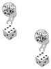 Silver Plated Dice - Crystal Clip on Earrings