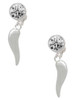 Silver Plated Good Luck Italian Horn - Crystal Clip on Earrings: Color Choice - Red, Green, Blue, Purple, Pink, Clear, Black