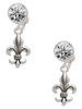 Medium Antiqued Fleur di Lis - Crystal Clip on Earrings: Color Choice - Red, Green, Blue, Purple, Pink, Clear, Black