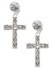 Silver Plated Large Celtic Vine Cross - Crystal Clip on Earrings: Color Choice - Red, Green, Blue, Purple, Pink, Clear, Black