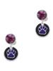 Silver Plated Purple Paw on Black Disc - Crystal Clip on Earrings