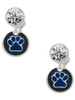 Silver Plated Royal Blue Paw on Black Disc - Crystal Clip on Earrings: Color Choice - Red, Green, Blue, Purple, Pink, Clear, Black