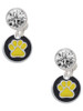 Silver Plated Yellow Paw on Black Disc - Crystal Clip on Earrings: Color Choice - Red, Green, Blue, Purple, Pink, Clear, Black