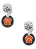 Silver Plated Orange Paw on Black Disc - Crystal Clip on Earrings