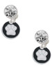 Silver Plated White Paw on Black Disc - Crystal Clip on Earrings