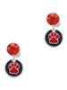 Silver Plated Red Paw on Black Disc - Crystal Clip on Earrings