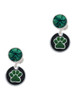 Silver Plated Green Paw on Black Disc - Crystal Clip on Earrings