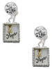 Two-tone Shadow Box ''Hope'' with Ribbon - Crystal Clip on Earrings
