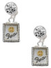 Two-tone Shadow Box ''Peace'' with Peace Sign - Crystal Clip on Earrings: Color Choice - Red, Green, Blue, Purple, Pink, Clear, Black