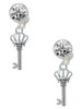 Silver Plated Crown Key - Crystal Clip on Earrings: Color Choice - Red, Green, Blue, Purple, Pink, Clear, Black