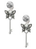 Silver Plated Antiqued Butterfly Key with AB Crystals - Crystal Clip on Earrings: Color Choice - Red, Green, Blue, Purple, Pink, Clear, Black