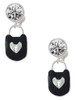 Silver Plated Black Enamel Lock with Clear Crystals - Crystal Clip on Earrings: Color Choice - Red, Green, Blue, Purple, Pink, Clear, Black