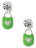 Lime Green Enamel Lock with Clear Crystals - Crystal Clip on Earrings: Color Choice - Red, Green, Blue, Purple, Pink, Clear, Black