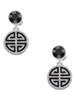 Silver Plated Black Chinese Blessing - Crystal Clip on Earrings