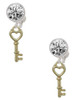 Gold-tone Open Heart Key - Crystal Clip on Earrings: Color Choice - Red, Green, Blue, Purple, Pink, Clear, Black