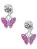 Silver Plated Hot Pink & Purple Butterfly - Crystal Clip on Earrings: Color Choice - Red, Green, Blue, Purple, Pink, Clear, Black