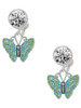Silver Plated Lime Green & Blue Butterfly - Crystal Clip on Earrings: Color Choice - Red, Green, Blue, Purple, Pink, Clear, Black