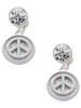 Silver Plated Peace Sign - Round Seal - Crystal Clip on Earrings: Color Choice - Red, Green, Blue, Purple, Pink, Clear, Black