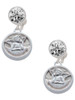 Silver Plated Raphael Angel - Round Seal - Crystal Clip on Earrings: Color Choice - Red, Green, Blue, Purple, Pink, Clear, Black