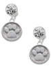 Silver Plated Paw - Round Seal - Crystal Clip on Earrings: Color Choice - Red, Green, Blue, Purple, Pink, Clear, Black