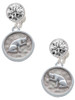Silver Plated Sitting Cat - Round Seal - Crystal Clip on Earrings