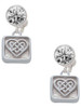 Silver Plated Celtic Knot Heart - Square Seal - Crystal Clip on Earrings: Color Choice - Red, Green, Blue, Purple, Pink, Clear, Black