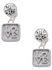 Silver Plated Love Square - Square Seal - Crystal Clip on Earrings: Color Choice - Red, Green, Blue, Purple, Pink, Clear, Black