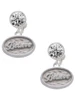 Silver Plated Believe - Oval Seal - Crystal Clip on Earrings: Color Choice - Red, Green, Blue, Purple, Pink, Clear, Black