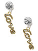 Gold-tone Crystal Script ''Love'' - Crystal Clip on Earrings: Color Choice - Red, Green, Blue, Purple, Pink, Clear, Black