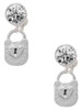 Silver Plated Hammered Lock with Heart and Clear Crystals - Crystal Clip on Earrings