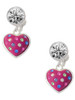 Silver Plated Hot Pink Resin Heart in Frame - Crystal Clip on Earrings: Color Choice - Red, Green, Blue, Purple, Pink, Clear, Black